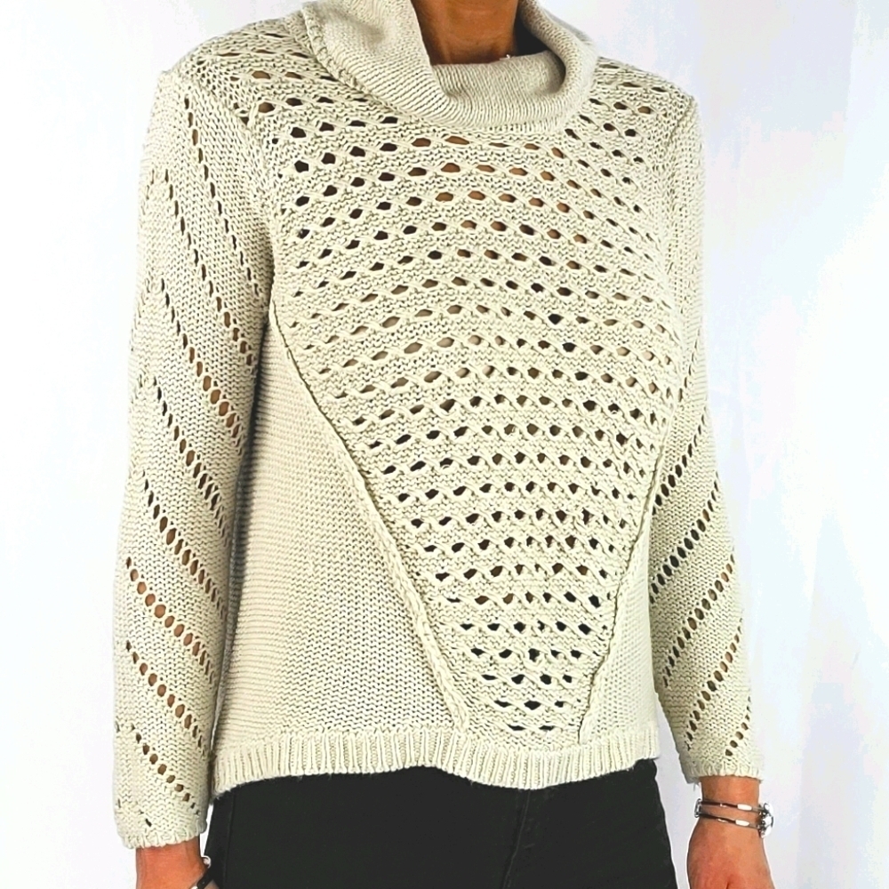 RD Style Cream Knit Long Sleeve Cowl Neck Sweater Size Small